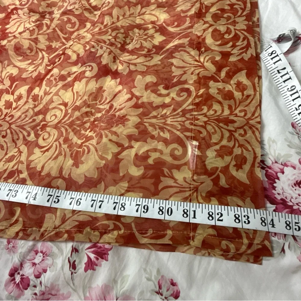 Waverly Damask Sheer Curtain Panel Red Floral Cottagecore Farmhouse French